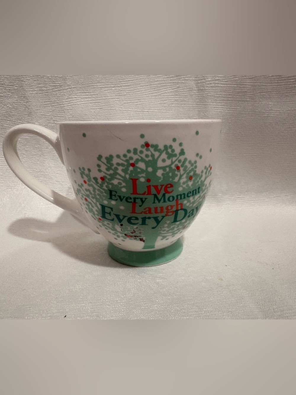 Portobello by inspire White and Mint Tree-Print Ceramic Mug, Inspirational Text